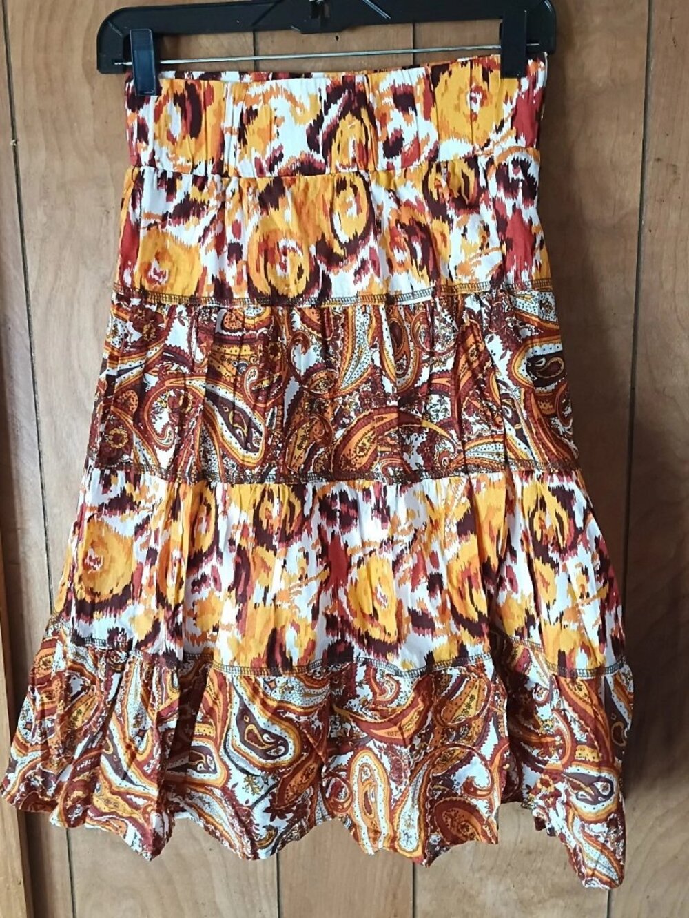 Jolt Juniors girls Size L Cotton Boho Paisley Tiered Maxi Skirt Flowy Festival